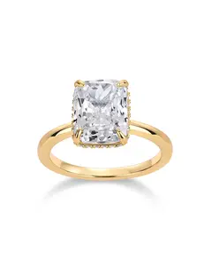 PAVOI 14K Gold Plated 3.5CT Square Radiant Cubic Zirconia Engagement and Promise Ring for Women - Hidden Halo Ring