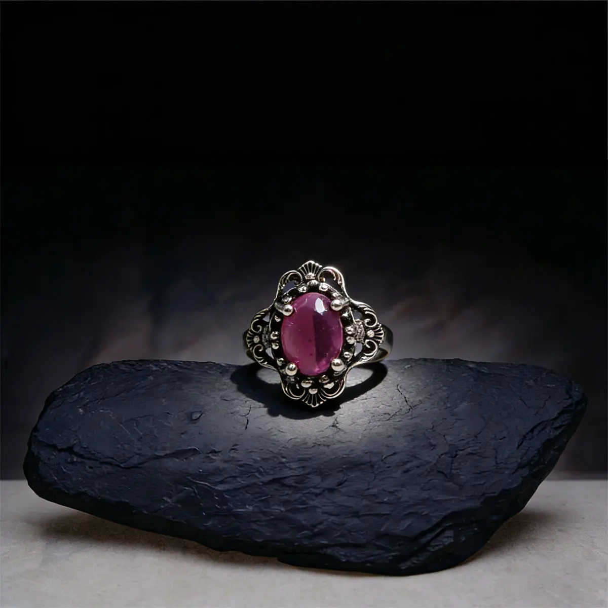 Elegant Amethyst Ring for Women, 925 Sterling Silver Vintage Birthstone Amulet with Nepalese Lace, Adjustable Open Band Fits Sizes 6-10, Vintage Rings Jewelry, Elegant Ring