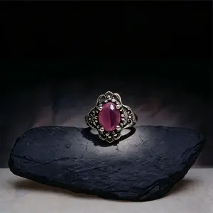 Witchy Nepalese Lace Ring - Vintage Adjustable Open Band (Fits 6-10) with Amethyst, Jewelry for Women, Witchtok Birthstone Pagan Magic Witch Gift