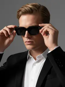 Caterside Rectangular Thick Frame Sunglasses, Luxury Business Style PC+cp Material, Unisex Travel Beach Driving Photography Props Gift