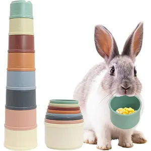 8 PCS Bunny Toys Stacking Cups Bunny Cups Stackable Guinea Pig Stacking Cups Colorful Reusable Rabbit Toys for Rabbit Guinea Pig Hiding Food Playing Colorful Bunny Stacking Cups