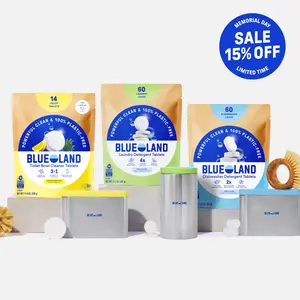 Blueland Tablet Trio, Toilet Bowl Cleaner, Dishwasher & Laundry Detergent Tablets with 3 Reusable Steel Storage Tins