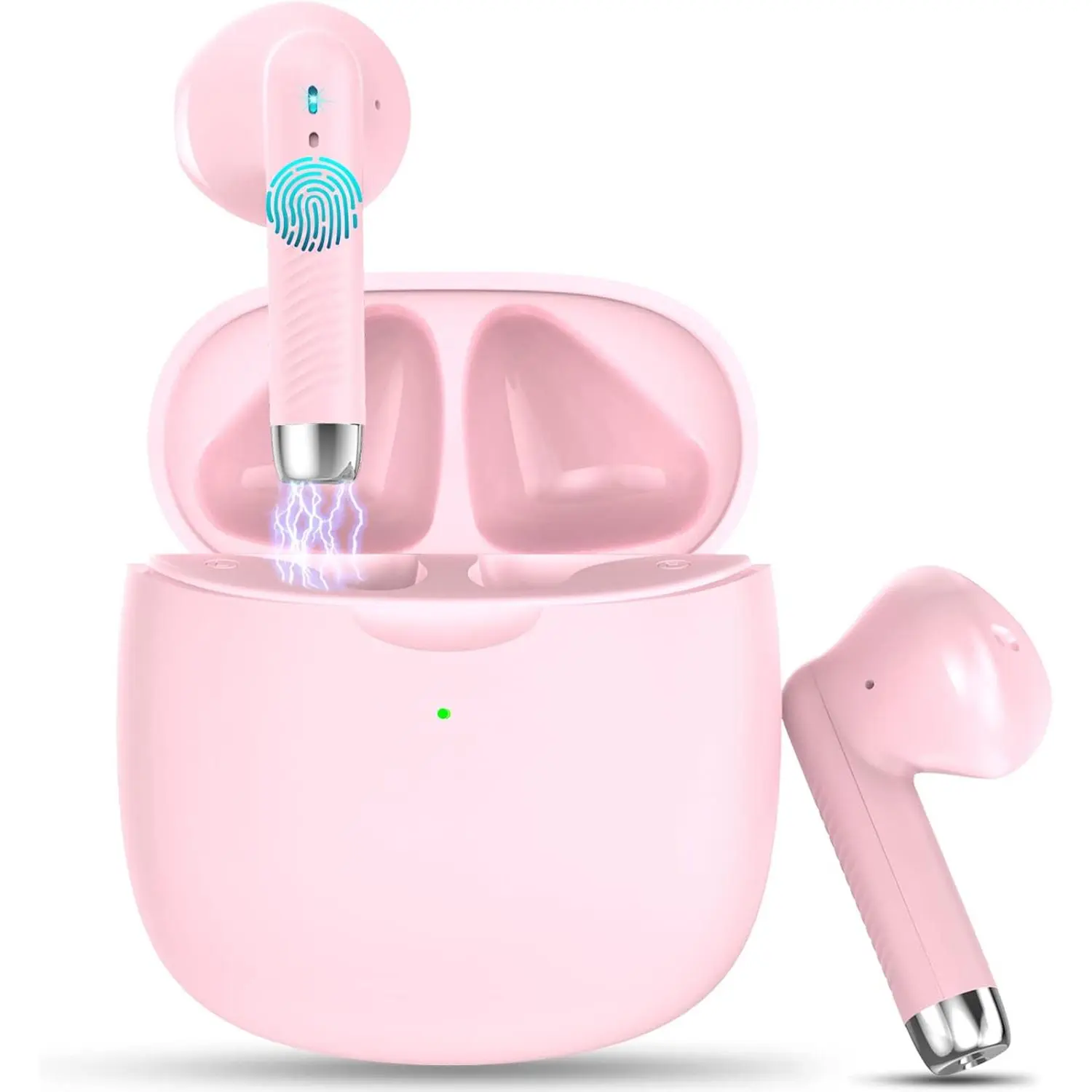 Wireless Earbuds, Bluetooth 5.4 Headphones in Ear with Noise Cancelling Mic, Bluetooth Earbuds Stereo Bass, IP7 Waterproof Sports Earphones, 32H Playtime B C Charging Ear Buds Pink for Android iOS