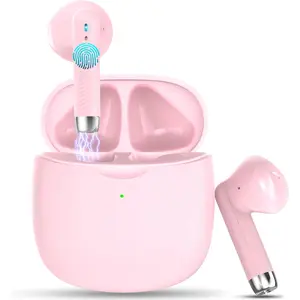 Wireless Earbuds, Bluetooth 5.4 Headphones in Ear with Noise Cancelling Mic, Bluetooth Earbuds Stereo Bass, IP7 Waterproof Sports Earphones, 32H Playtime B C Charging Ear Buds Pink for Android iOS