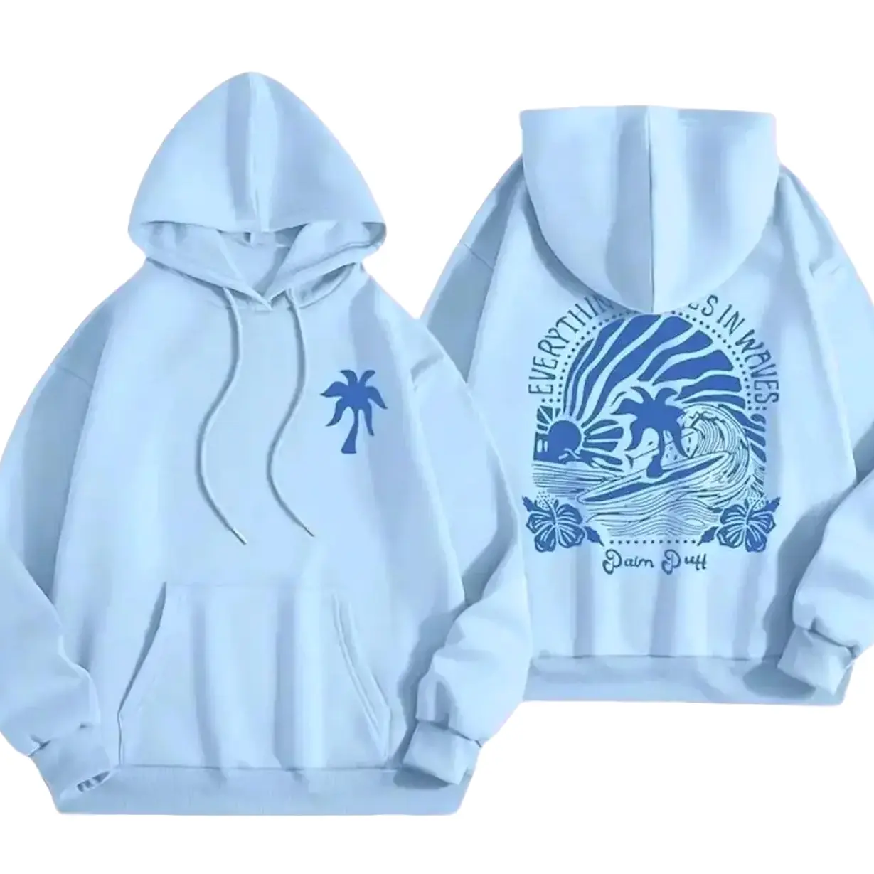 Everything Comes in Waves Hoodie, Cozy Light Blue Graphic Pullover, Casual Outfit, Unisex Streetwear Comfortable Top Gift for Her Him