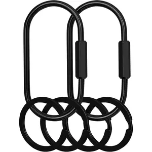 Key Chain, Brass Key Rings 2 Pack Screw Lock Key Organizer with 4 Rings Carabiner  Clip for Men and Women