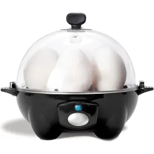 Rapid Egg Cooker - 6 Egg Capacity Electric Egg Maker for Hard/Soft Boiled, Poached, Scrambled Eggs & Omelets - Auto Shut Off, BPA-Free - Fast 12-Minute Cooking (Black)