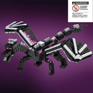 Dark Ender Dragon Building Set, Flapping Wings & Opening Mouth, Multiple Joints Moveable, Sturdy Building Set, Stable Structure, Abs Plastic, Cute Figurine Gift