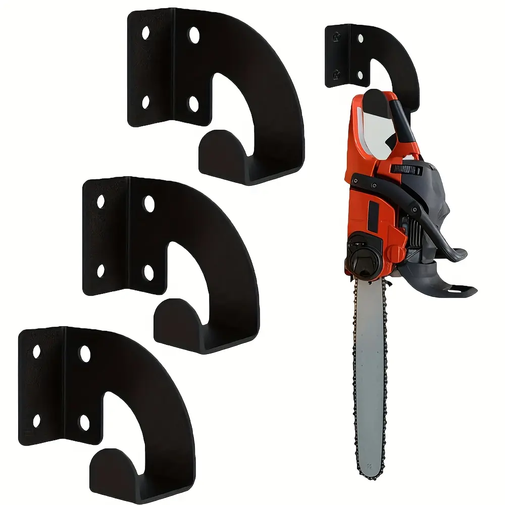 3 Pack Heavy Duty Chainsaw Wall Storage Racks, Metal Garage Tool Organiser with Upper and Lower Support Brackets, Tool-Free Quick Install, Vertical Hanging Holder for Gas Chainsaw, Yard Tool Rack, Yard Tool Organizer