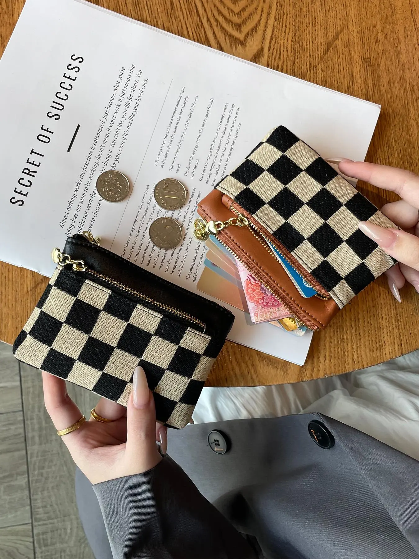 Women's Checked Pattern Zipper Wallet, Zipper Card Slots, Fashionable Plaid Pattern Card Holder, Casual Versatile Wallet for Daily Use, Credit Card Organizer, Cardholder
