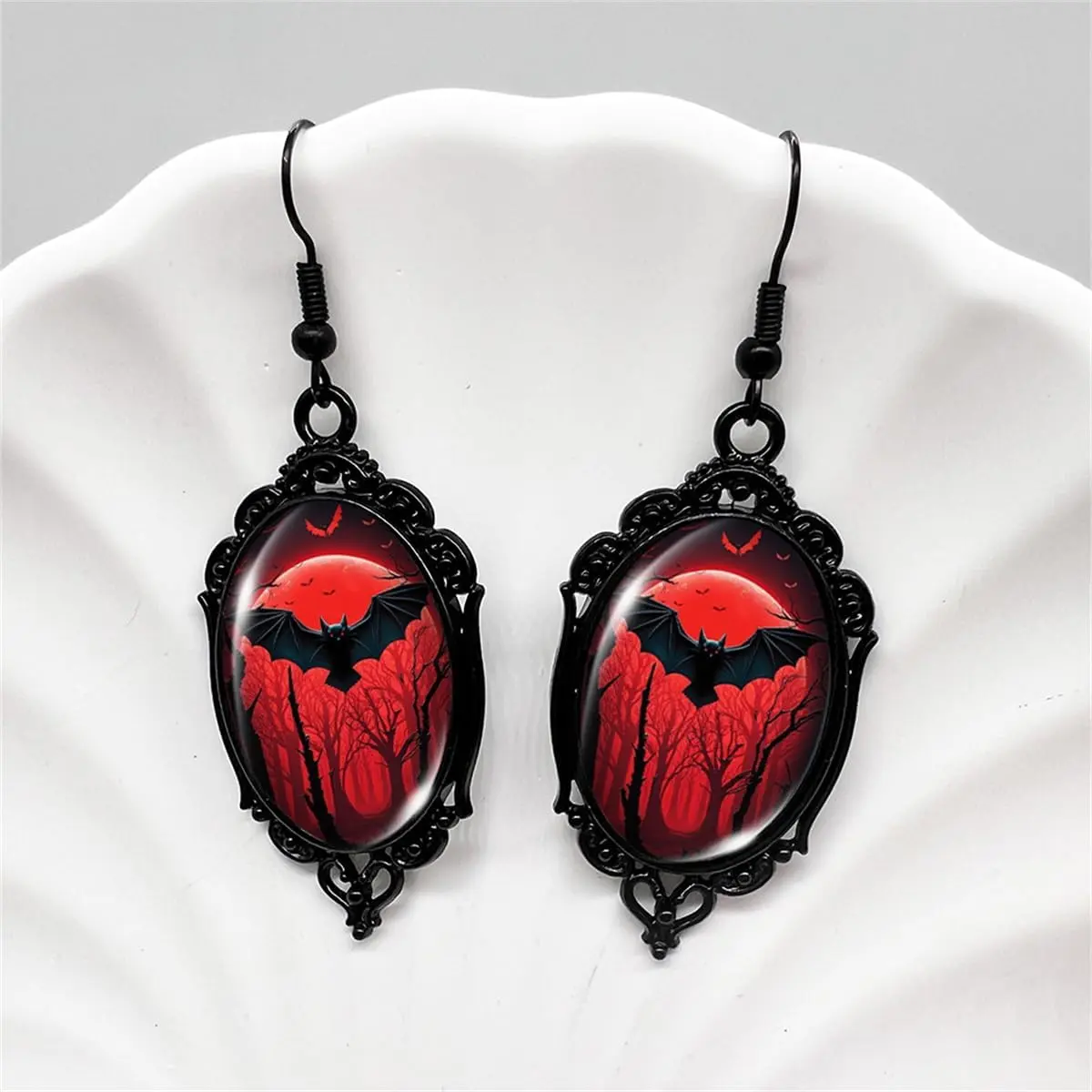 Women's Gothic Bat Cameo Earrings - Vintage Crystal Glass Dangle Earrings, Punk Dark Oval Victorian Jewelry for Easter, Mother's Day, Birthday, Vampire Cosplay, Vampires, Punk Style Appeal, Dark Style, Drop Earrings