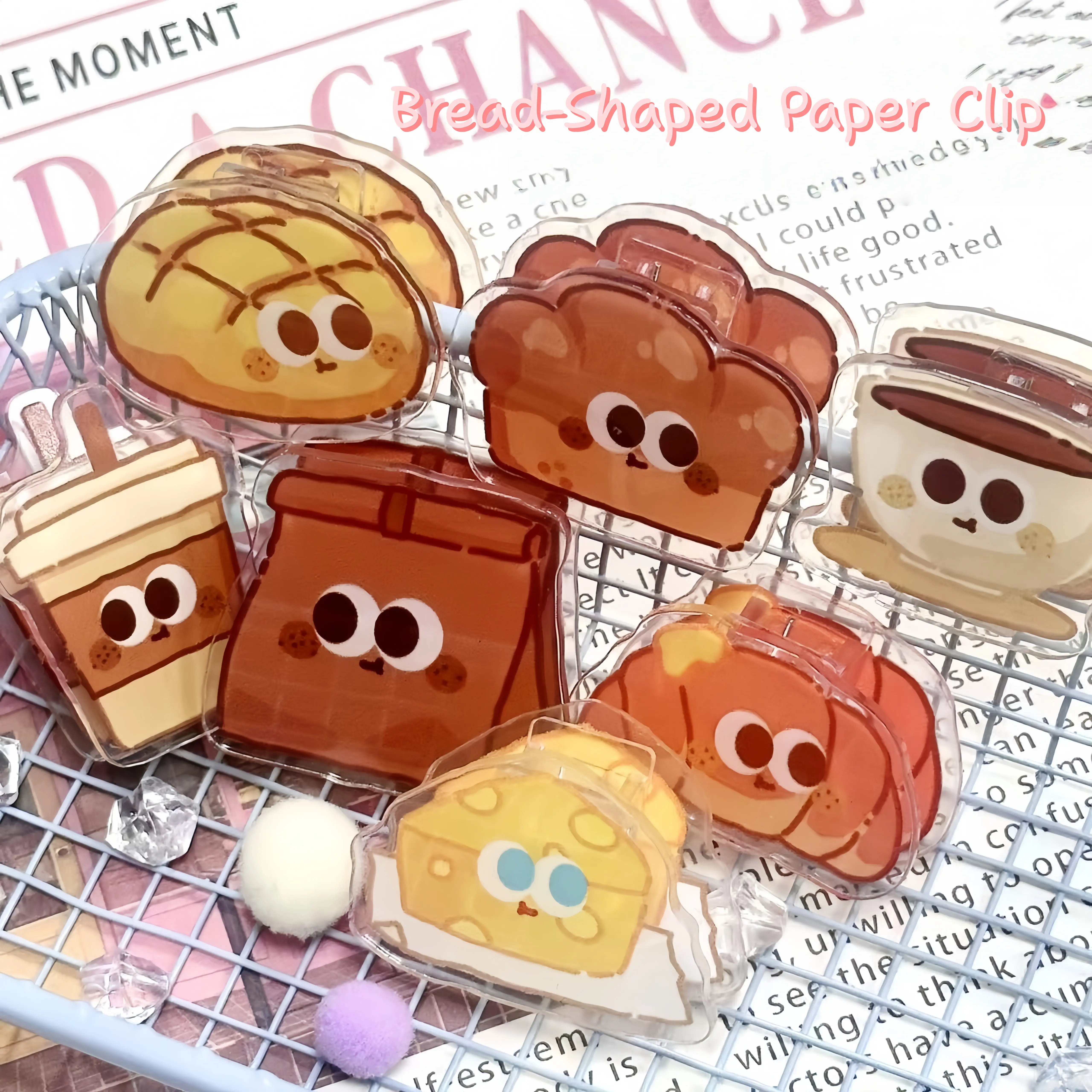 Bread-Shaped Acrylic PP Clips | Cute Cartoon Photo/Note Clips for Stationery & Books