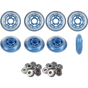 8 Pack 80mm 78A Soft Blue Roller Hockey Inline Skate Wheels with ABEC 5 Bearings