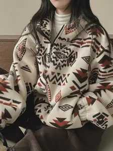 Women's Winter Versatile Loose Casual Ethnic Plush Sweatshirt Jacket Womenswear