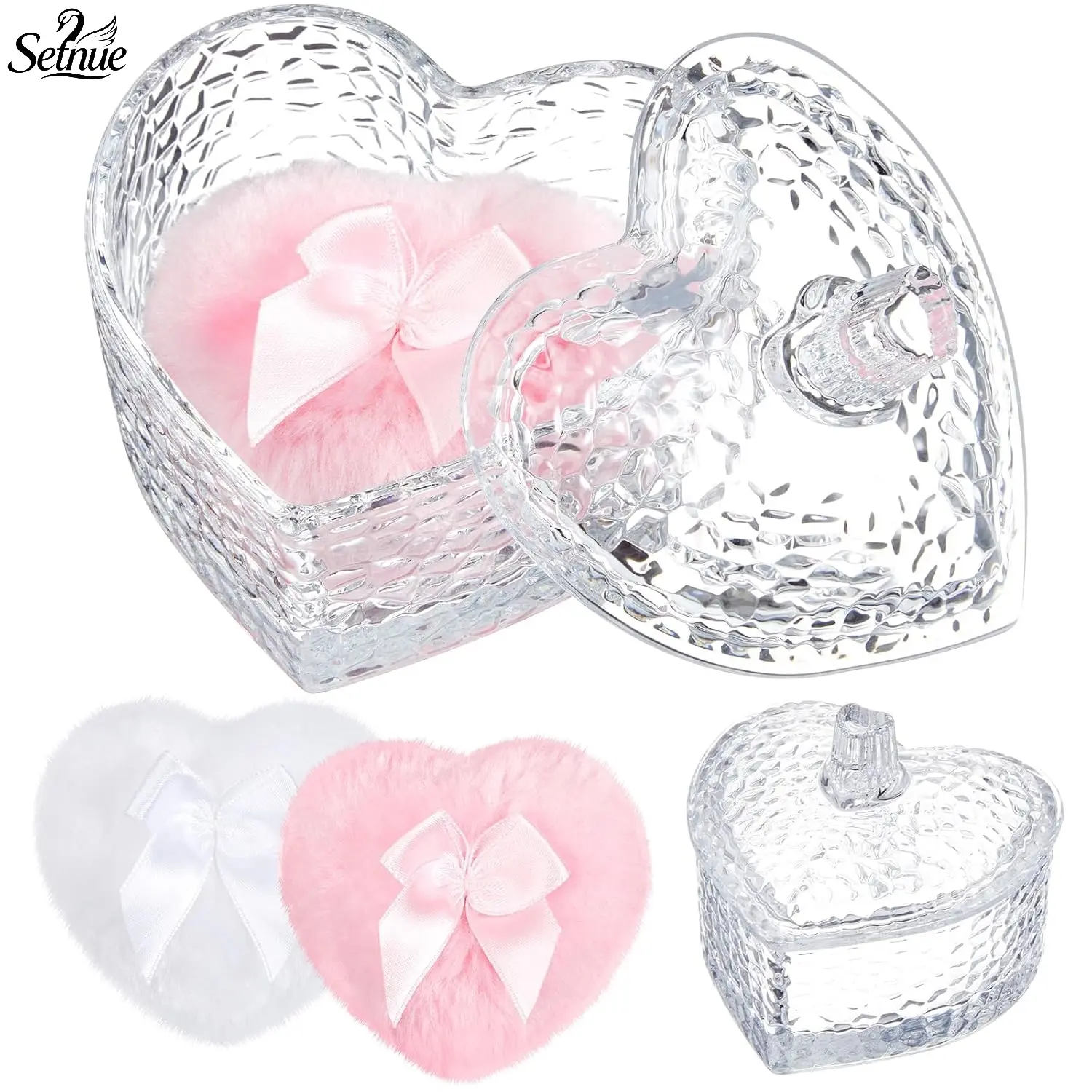 Dusting Powder Jar with 2 Pcs BodyPuff Powder Box with Makeup Puff Crystal Valentine's Day gift Powder Container with Puff Crystal Case Soft Washable Reusable Velour Face Body Glitter Wet Dry Makeup