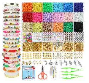 5100 Clay Beads Bracelet Making Kit, Flat Preppy Beads for Friendship Jewelry Making, Polymer Heishi Beads with Charms Gifts for Girls