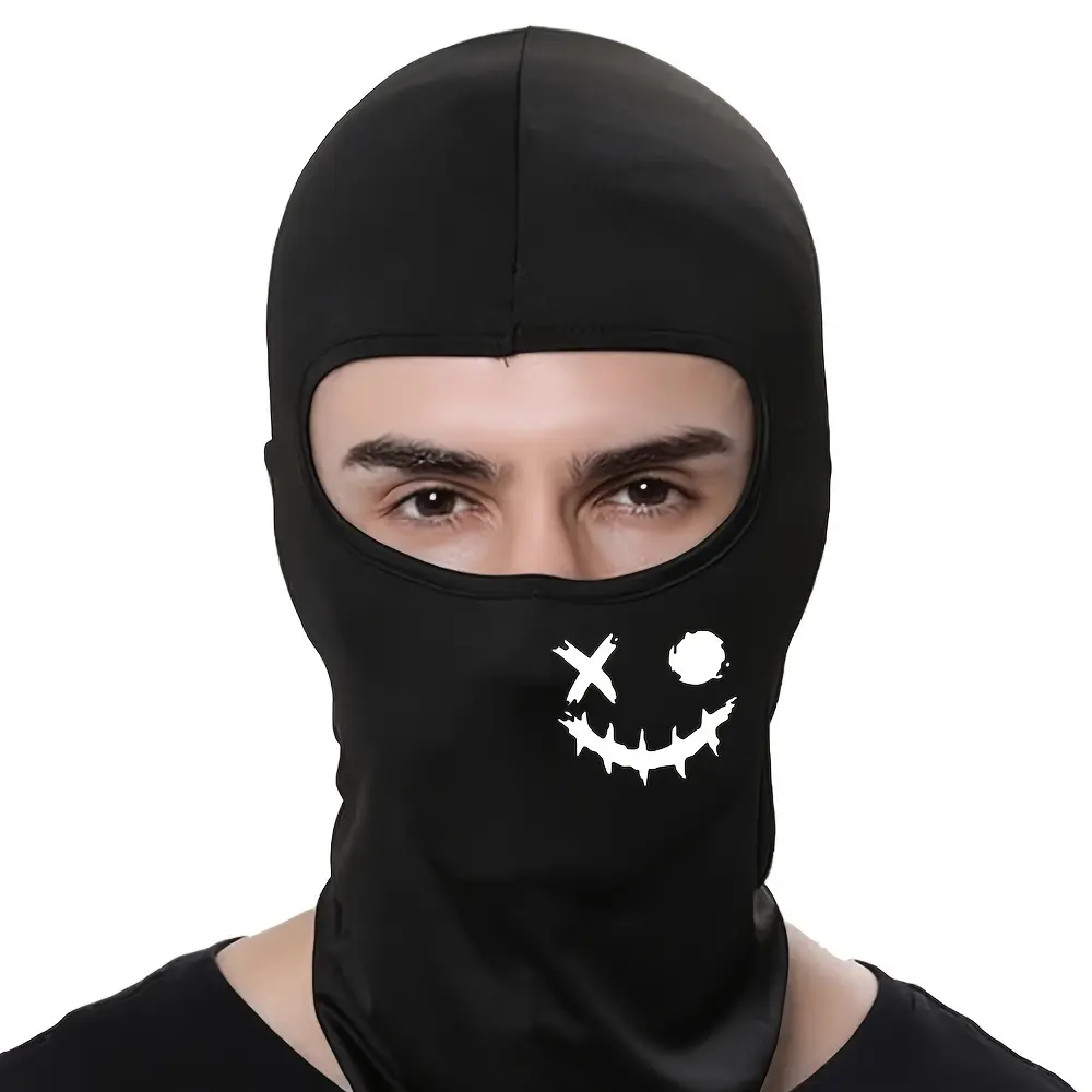 Unisex Halloween Smile Face Print Balaclava - One Size, Windproof, Sun-Protective Full Coverage Sporty Face Cover for Halloween Costumes, Outdoor Sports