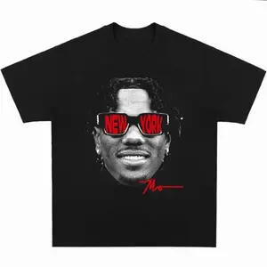 Malik Nabers Signature Graphic T shirt with Bold Head Design Urban Streetwear Tee Hip Hop Style Cotton Mens Crewneck Top with Tropical Polyester Elements 3MY