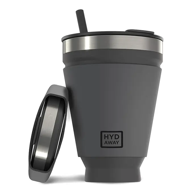 Hydaway 149664 Collapsible Drink Tumbler - Portable, Insulated, Hot & Cold Drink Cup - Jet Black