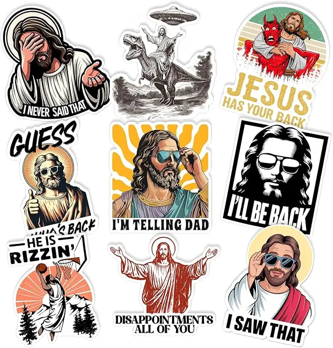 9Pcs Funny Jesus Stickers Pack, Christian Humor Meme Waterproof Vinyl Decals for Laptops Water Bottles Journals Stanley Cup