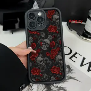Skull Roses Advanced fashion gift Case for iPhone 16 15 14 Pro Max 16E 13 12 11 XR XS Plus Shockproof Full Camera Protection Durable slim Silicone Cover