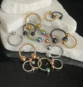 1 Piece Twisted Rope Style 316L Surgical Steel Circular Horseshoe Septum Ring - 16g/8mm, 10mm -14g/12mm