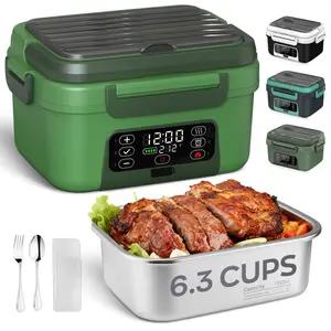 Portable  Electric heating lunch box, Featuring Automatic Heating Function, Intelligent Timer, Large-Capacity Durable Meal Container, Suitable for Trucks/ Cars/Offices/Camping/Travel Rechargeable Lunch Box, Green Meal Box