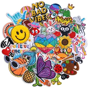 Embroidered Iron on Patches Applique 70pcs Assorted Styles Iron on/Sew on Patch for Clothes Hats Backpacks Fabric Cute Embroidery Patches for Clothing Jeans Jackets DIY Accessories