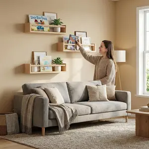 3pcs Modern Pine Wooden Floating Shelves Set (16.5x5.9 in) - Space-Saving Wall Hanging Organizer, Living Room Decorations, Bedroom Storage & Display Rack (No Electricity Needed)