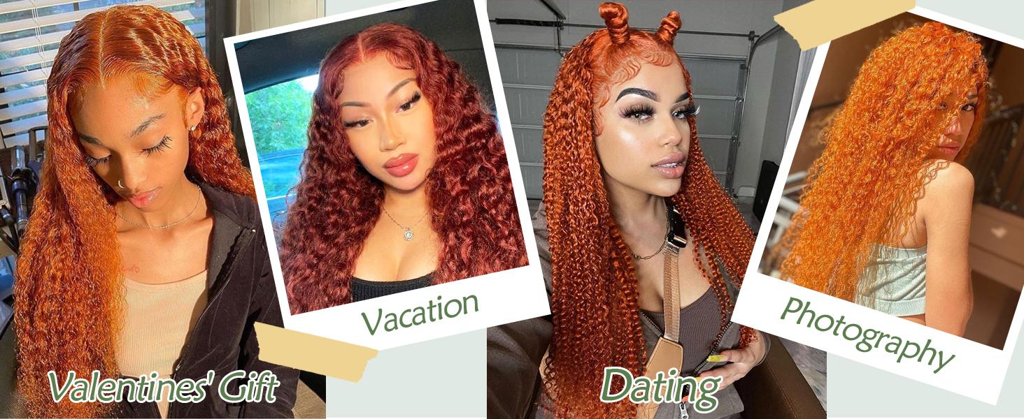 13x6 Ginger Orange Deep Wave Lace Front Wigs Human Hair Pre Plucked Ginger Wig Human Hair 350 Color Wet and Wavy Curly Wig 200% Density Deep Wave Wig
