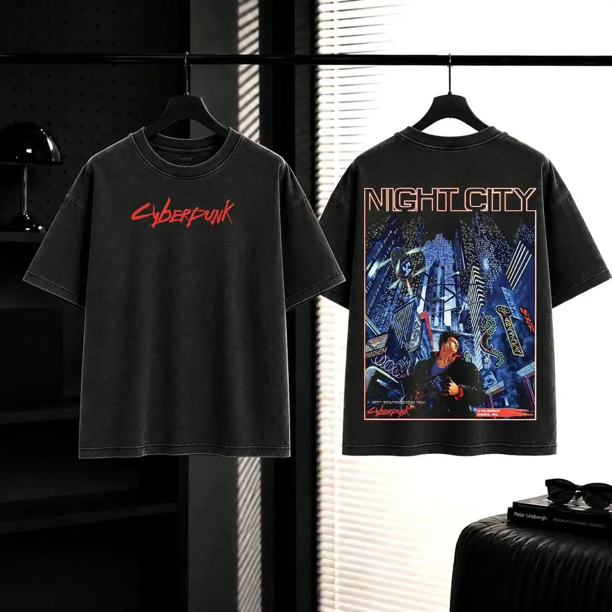 Men's Oversized Soft All-Season Retro Limited Cyberpunk 2077 80s Game Unisex Acid-Washed Lightweight Cotton Shortsleeve T-Shirt, Matching Gaming Tops, Menswear Outfits