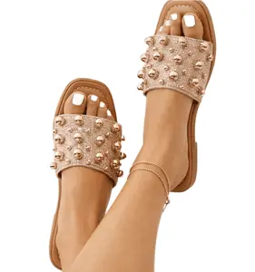 Raffia & Beaded Slide Sandal