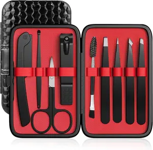 Tweezers Set, Hyxhappy 9 pcs Professional Stainless Steel Tweezers Kit for Facial Hair, Precision Plucker Eyebrow Tweezer Kit with Luxurious Travel Case as Stocking Stuffers Gifts for Women/men