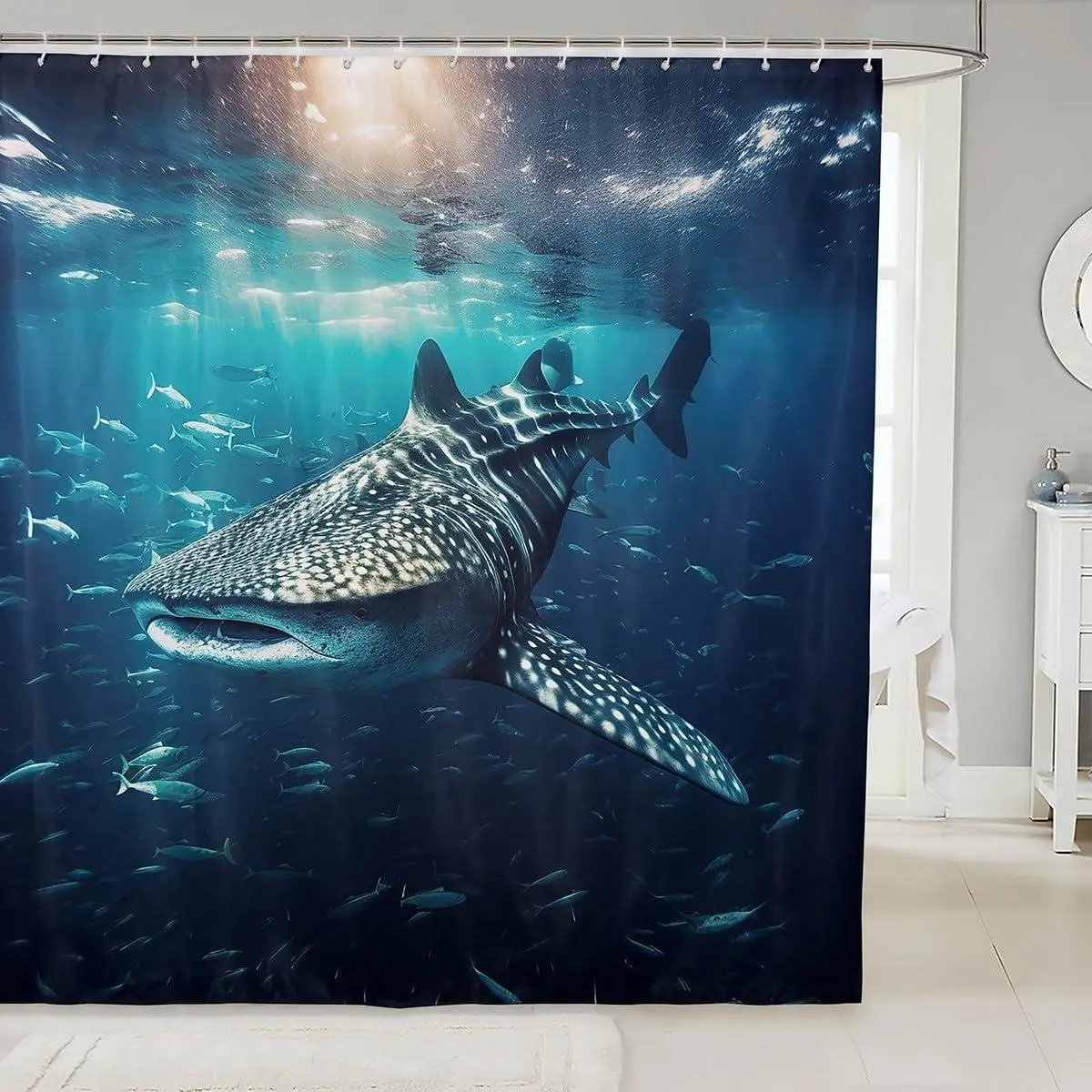 Shark Bath Curtain Whale Shark Shower Curtain Ocean Marine Bathroom Shower Bathroom Stalls Bathtubs Room Decor Sea Underwater World Waterproof Curtains