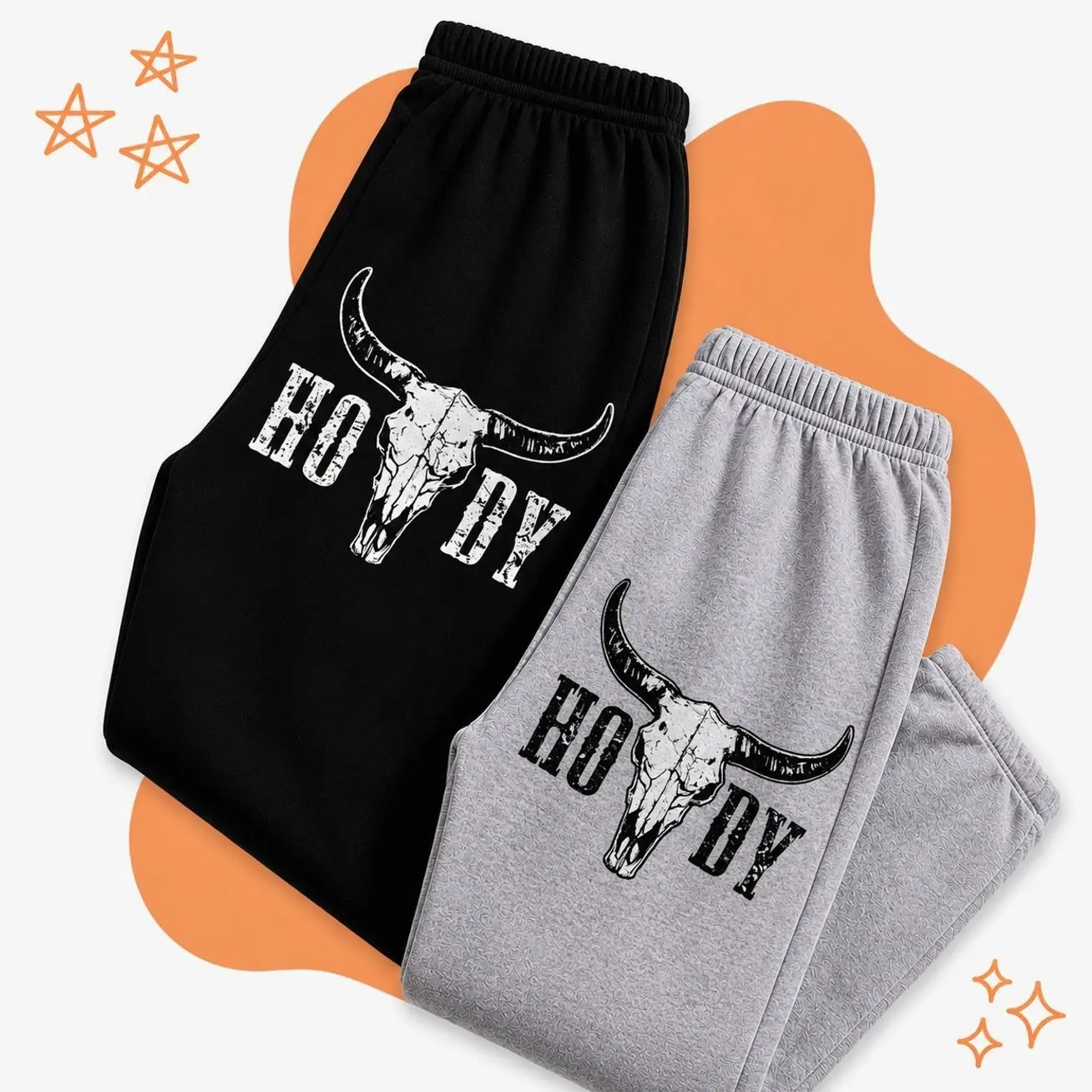 H0wdyy & Bull Head Printed Drawstring Waist Sweatpants, Casual Pocket Jogger Pants for Daily Wear, Unisex Sweatpants for All Seasons, Casual Sports Sweatpants C