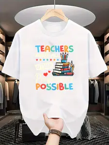 Men's Funny Teacher T-Shirt - "Teachers Make Other Careers Possible" Book & Pencil Design, Comfort Fit Short Sleeve Crew Neck Top Suitable for School Events, Casual Gift for Educators, Year-Round Wear for School Staff & Teacher Apparel, PLUS SIZE