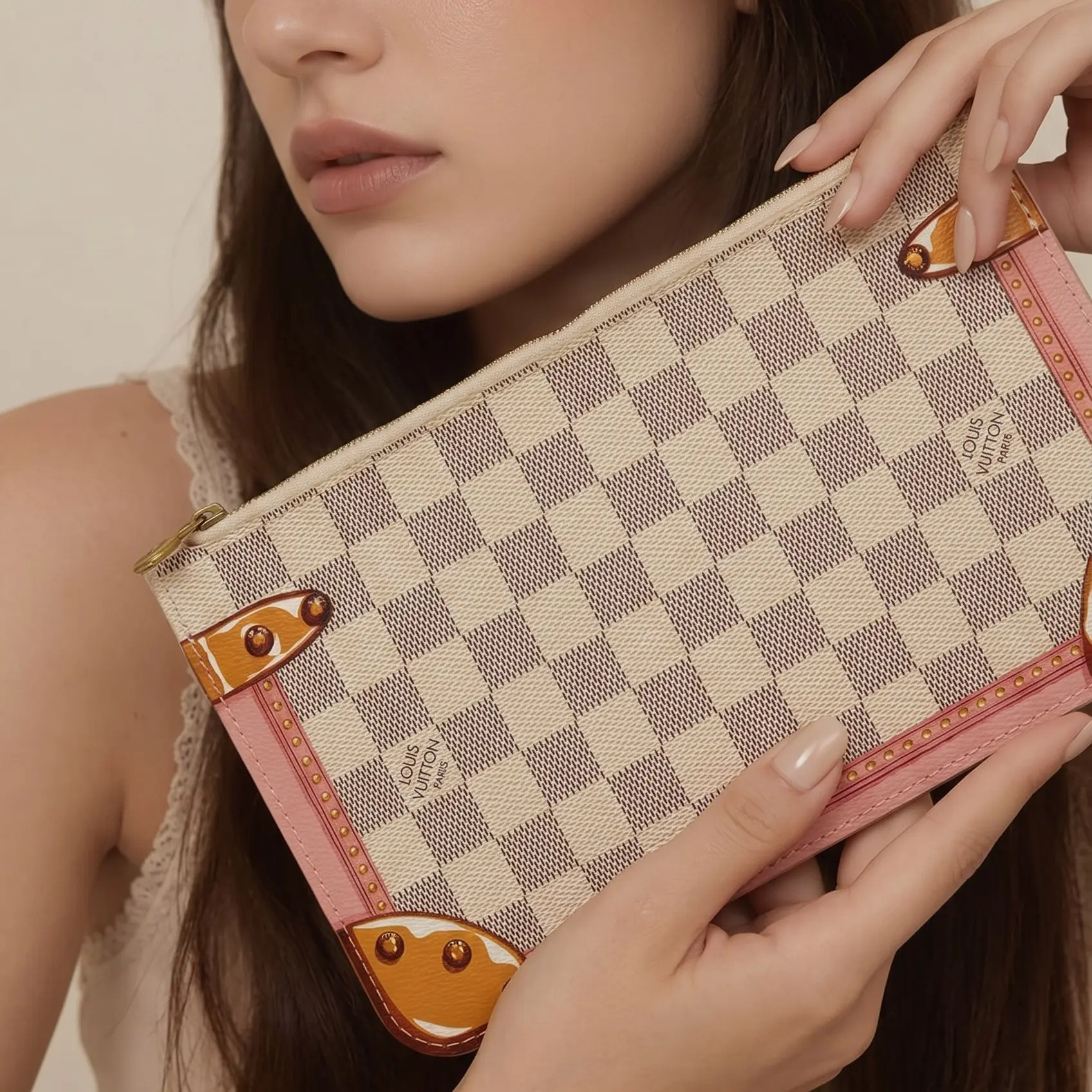 Pre-owned Louis Vuitton Canvas Small Leather Goods Azur Neverfull GM Pochette