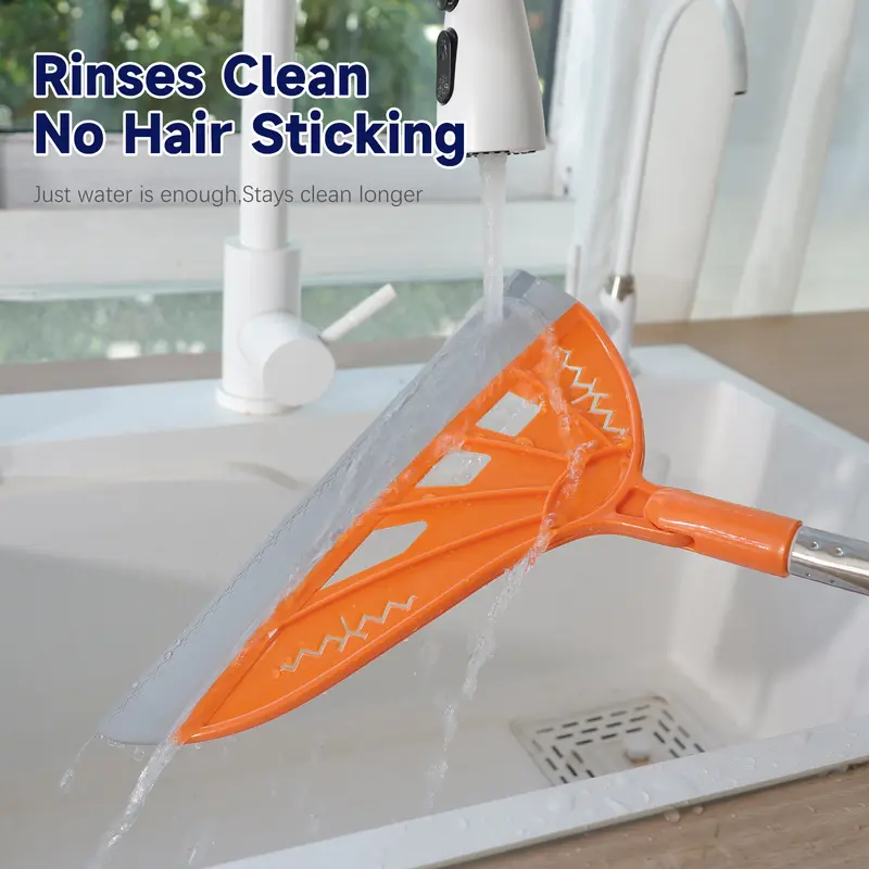 Magic Air Silicone Broom Sweeper Orange Household Squeegee for Floor Cleaning Bathroom Pet Hair Broom Brush Set with Handle Multifunctional Cleaning Tool