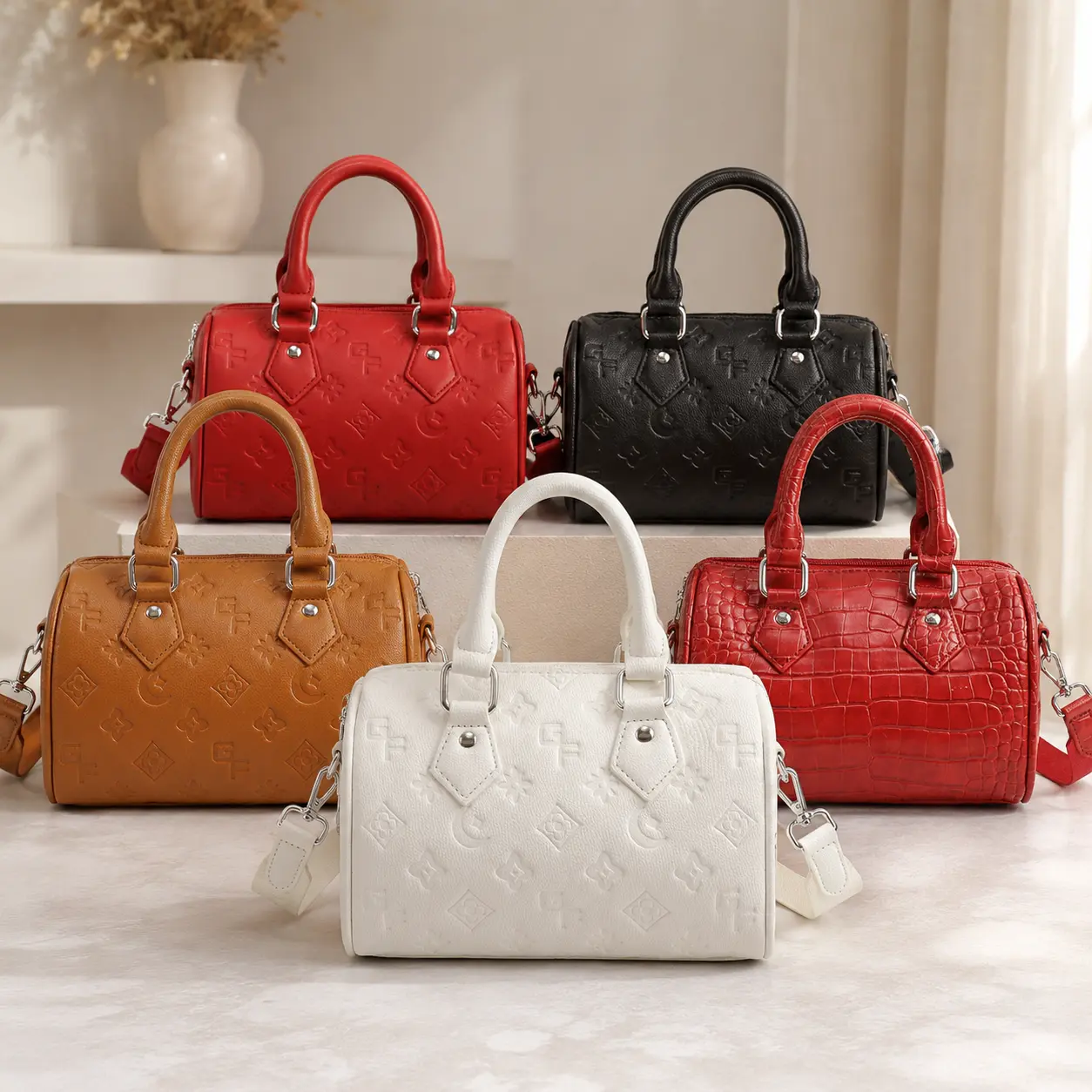 Chic PU Leather Handbags for Women, Small Textured Barrel Crossbody Purse with Top Handle & Adjustable Strap for Work & Business, Cylinder Bag, Foldable, Work Use, Multiple Pockets, Barrel Shape, Top Layer Pu, Plain Finish, Casual Outing