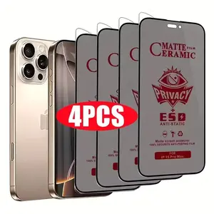 4pcs Matte Ceramic Privacy Screen Protector For iPhone 17/16/15/14/13/12/11/17 Pro Max/17 Pro/16 Pro Max, Antipeeping Protection, Antiscratch Screen Cover, Privacy Filter, Privacy Covers, Smartphone Accessory