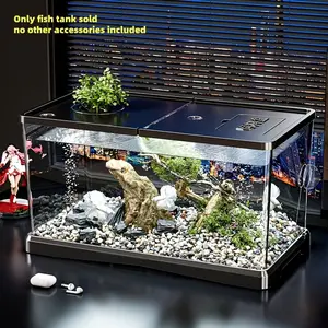 Aquarium starter kit, modern fish tank, transparent rectangular fish tank with lid - high-quality ABS material, medium/small size available. Suitable for freshwater fish, goldfish, and aquatic plants, modern and durable home decoration, easy to clean.
