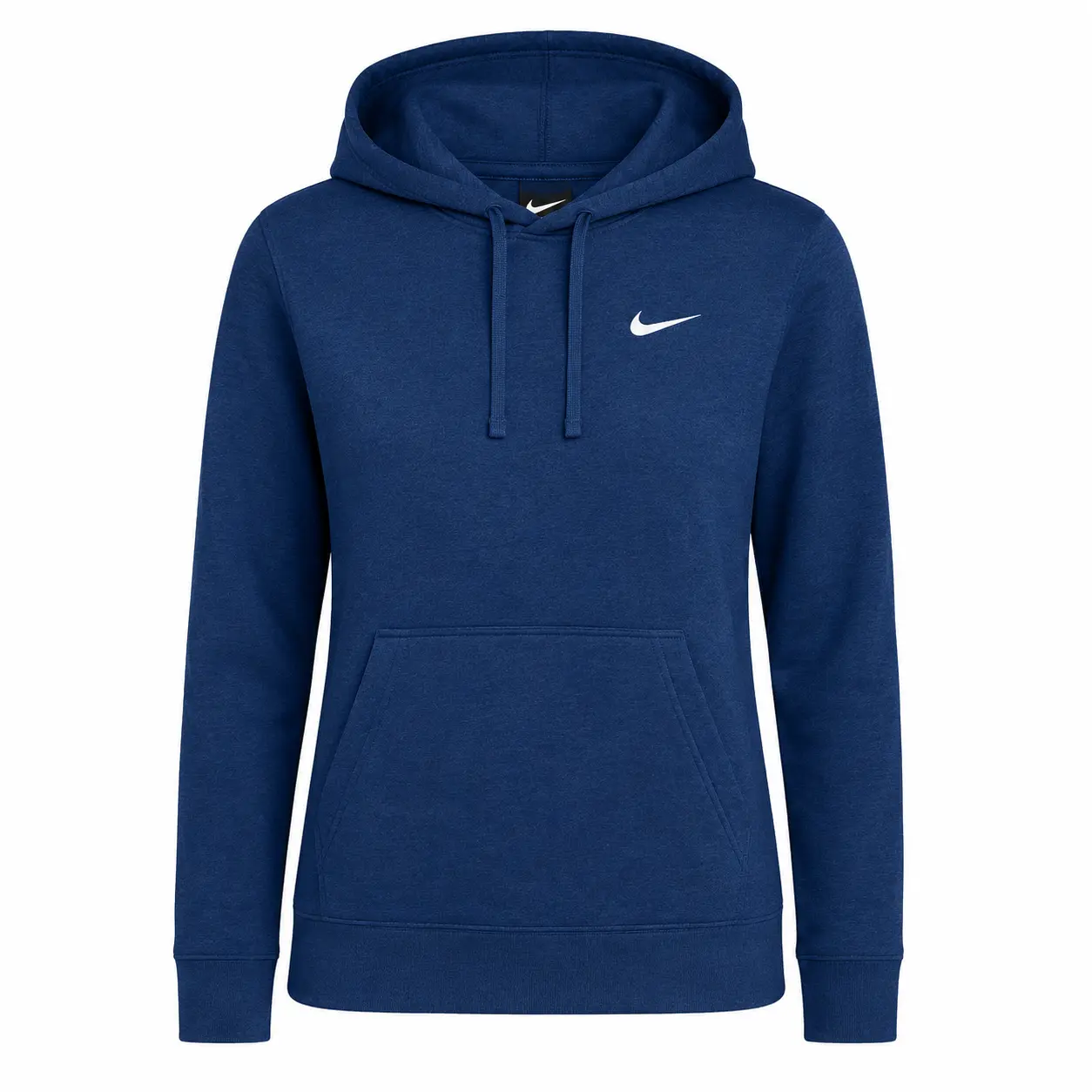 Nike Women's Club Training Pullover Hoodie - 80% Cotton 20% Polyester Blend, Soft Fleece, Elastic Waistband, Drawcord, Athletic Hooded Shirts, Exercise Sweat Shirt, Casual Workout Tops, Sporty Chic Athleisure Wear, Dk Grey Heather, Navy