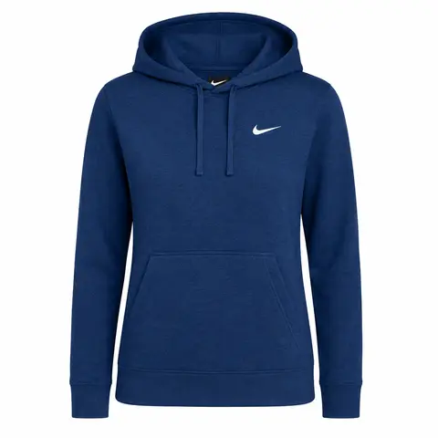 Nike Women's Club Training Pullover Hoodie - 80% Cotton 20% Polyester Blend, Soft Fleece, Elastic Waistband, Drawcord, Athletic Hooded Shirts, Exercise Sweat Shirt, Casual Workout Tops, Sporty Chic Athleisure Wear, Dk Grey Heather, Navy