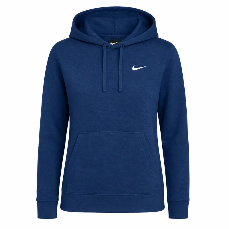 Nike Women's Club Training Pullover Hoodie - 80% Cotton 20% Polyester Blend, Soft Fleece, Elastic Waistband, Drawcord, Athletic Hooded Shirts, Exercise Sweat Shirt, Casual Workout Tops, Sporty Chic Athleisure Wear, Dk Grey Heather, Navy