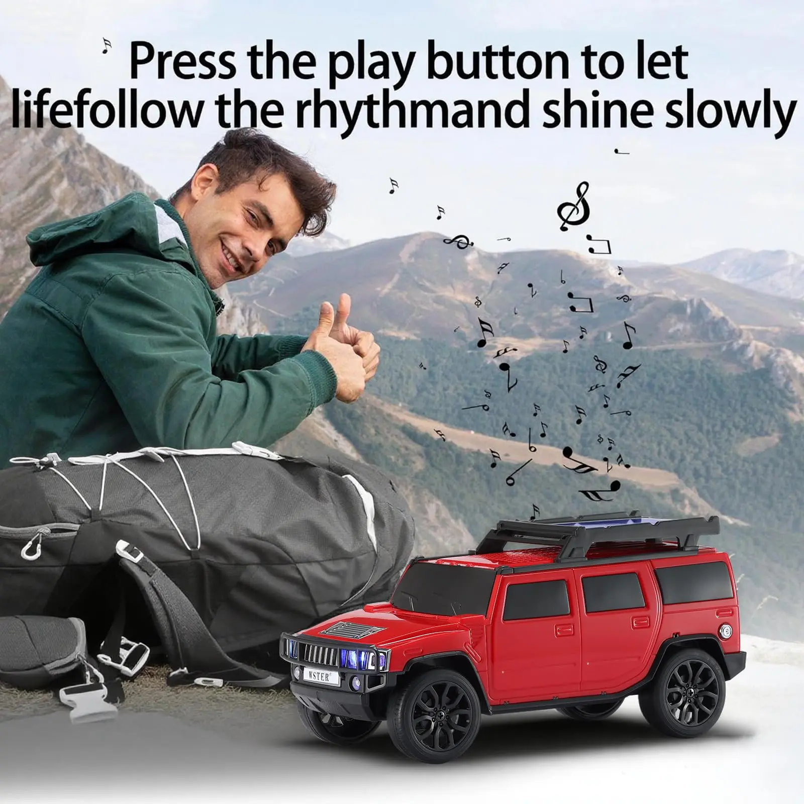 Boxy SUV-Inspired Portable Speaker with Solar Charging, LED Lights, Moving Wheels, USB-C, AUX & Multiple Playback Modes, Compatible with Universal Cell Phone and Bluetooth Device