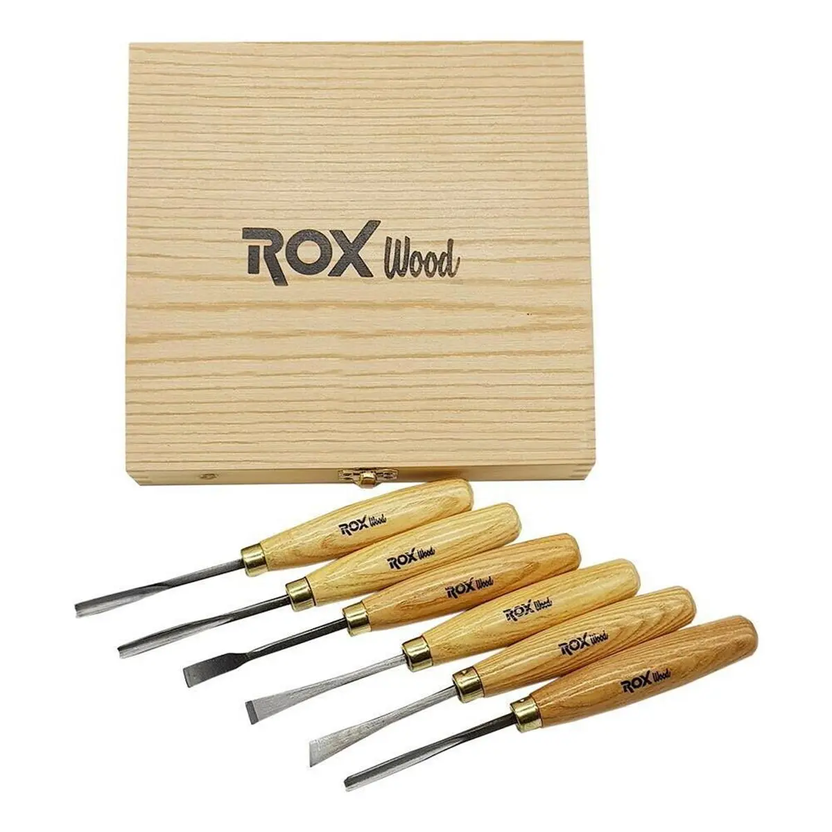 Rox Wood 6-Piece Professional Wood Carving Chisel Set with Hardened CRV60 Steel Blades, Octagonal Beechwood Handles and Storage Case, Hand Tools, Beech Wood