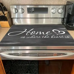 [Rustic Stove Cover] Grey Wood 1pc 2D/Flat "Home is where the heart is" Rubber Stove Cover Protector |   Cozy Stove Top Protectors, 28.3 X 20.5 Inch, suitable for farmhouse kitchens, cabins, and rustic - themed cafes