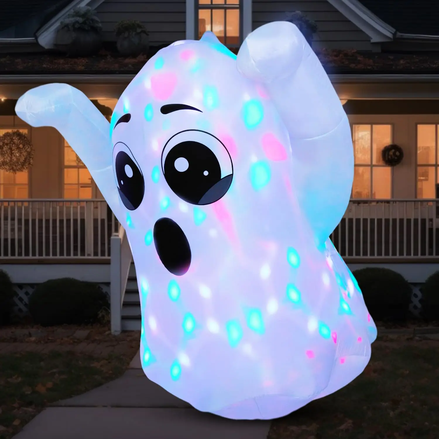 5 FT Halloween Inflatable Floating Ghost with Rotating Colorful LED Lights, Blow Up Outdoor Decoration for Lawn, Garden, Porch & Indoor Halloween Party