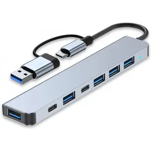 USB C Hub USB Splitter 7 in 1 USB Extender Multiport USB Adapter with 5 USB Ports 1 USB-C 60W PD  Port for MacBook Pro/iPad Pro/Surface Pro/ Laptop/Galaxy Phones (1 to 7)