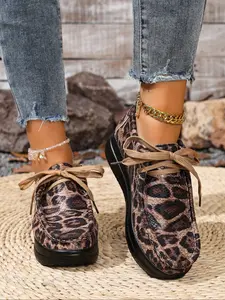 Fashion Leopard Print Casual Shoes, Walking Shoes, Flat Sole Comfortable Daily Wear, All-Season Stylish Design, Ideal for Leisure Occasions